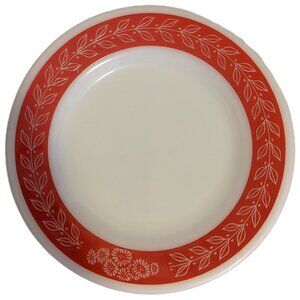 Vintage 60s PYREX Red Laurel Leaf Plate Milk Glass Dinnerware MCM Replacement 6"